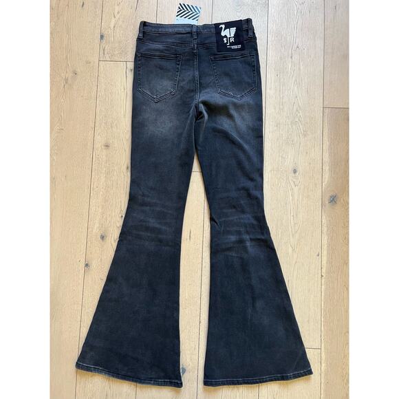 FP - Sandrine Rose Super Flare Destroyed Black High-rise Jeans - NWT - Size 31 - Picture 3 of 6